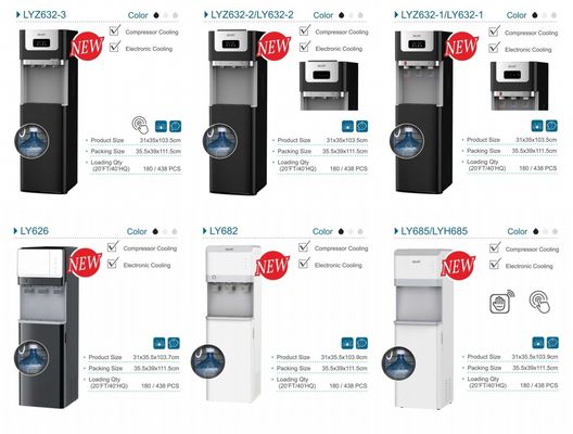 Dispensador de água de carga inferior personalizável com opções de resfriamento por compressor